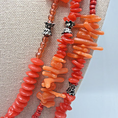 Vintage Faux Coral Necklace Orange Acrylic & Lucite Multi Strand Size 28.5”