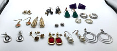 Lot of 14 Pairs Gold Silver Tone Pierced Earrings Vintage faux pearl