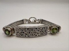 Bali Sterling Silver Peridot Bracelet 7” Handcrafted Balinese Scrollwork Artisan