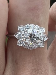 ESTATE MASSIVE 1CT CENTER EUROPEAN CUT NATURAL DIAMOND ENGAGEMENT RING PLATINUM