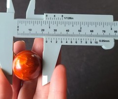 Vintage Red Orange Swirl Bakelite 24mm Round Ball Sphere Clip On Earrings