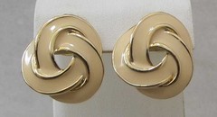 Vintage Cream Enamel Gold Tone KNOT Post Pierced 1” Earrings