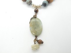 Vtg Lu Couture Beaded Nephrite Jadeite Pendant Women Brass Tone Jewelry Necklace