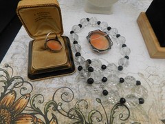 Antique jewelry lot Art Deco beads Deco Beautiful Cameo pin & ring