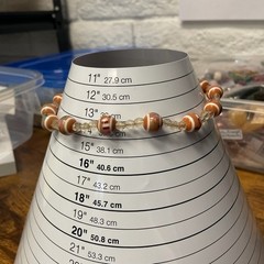 Vintage Orange White Striped Glass Bead Choker Necklace Crystal Spacers 15 in