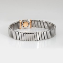 Vintage 90s Bulgari Tubogas Bracelet Diamond 18k Gold Stainless Steel Bangle