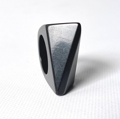 Vintage Lucite Ring 5.75 Black Asymmetrical Rectangle Modern Chunky Statement