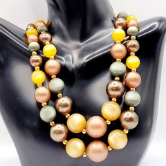 Autumn Colors Moonglow Lucite Bead Graduated Double Strand Vintage MCM Necklace