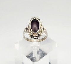 ND Vintage Sterling Silver Carnelian Marcasite Accent Ring Size 9