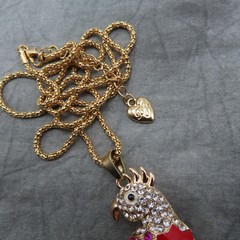 Betsey Johnson Necklace Cockatoo Parrot 3.5 in Pendant Pink Blue Crystal 136c
