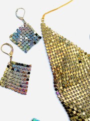 Lot Vtg Mesh Kerchief Necklace Bracelet Earrings Metal Disco 1970s 1980s 1990s