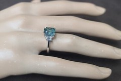 Vintage 14k White Gold Engagement Ring 3.00CT.Untreated Teal Sapphire GIA Cert