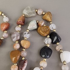 Vintage Beggars Beads Stone Necklace Nuggets Multicolor Agate Quartz 28″