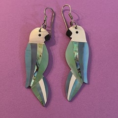 Inlay Pastel Multicolor Mother of Pearl Parrot Tropical Bird Pierced Earrings
