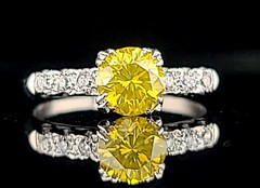1.18ct Platinum Vintage Engagement Ring Natural Round Fancy Vivid Yellow Diamond