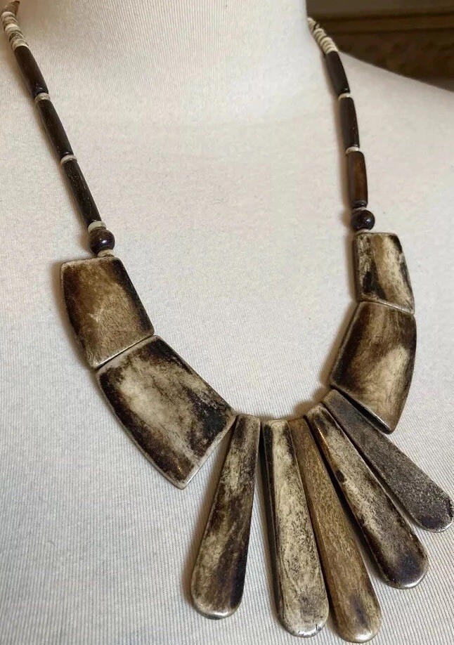 Vintage Cattle Horn Natural NATIVE Bib Necklace 23” Rustic Bohemian – AS IS