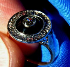 Original EARTH MINED DIAMOND Onyx Deco Engagement Ring Antique PLATINUM Filigree
