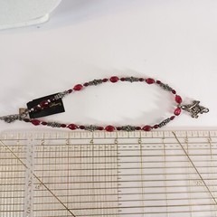Cookie Lee Red Faceted Glass Silver Tone Daisy Beads Pendent Necklace 9 1/2″ NWT