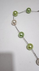 Vtg Kissaka Faux Pearl Necklace Green White Pearls Silver Toned Chain 19” Signed