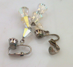 Haskell? AB triple strand,crystal,tapered baguette,vintage necklace,earrings,set