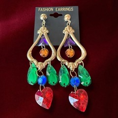 1980s Chandelier Earrings Lucite Vintage Large Gold Tone Dangle Pierced