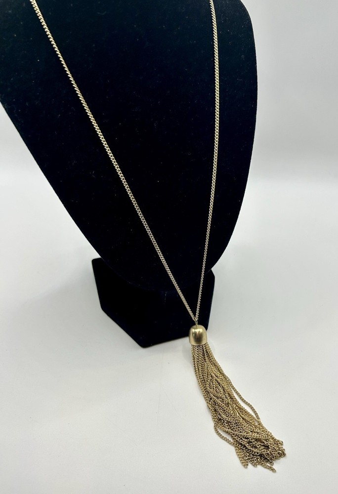 Gold Tone Long Tassel Pendant Necklace – Adjustable Chain