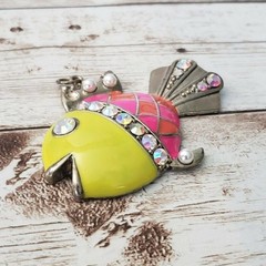 Vintage Pendant Large Colorful Fish (No Chain Included)
