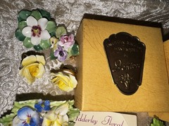 Vtg Jewelry Lot Signed English Fine Bone China Flower Art Brooch Earring Garden