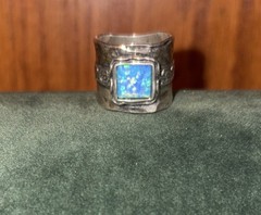 Vtg Didae Israel Sterling Silver 925 Wide Band Modernist Opal Ring Size 5 1/2