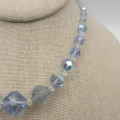 Vintage AB Necklace Glass Blue Choker Collar 15 Inch
