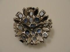 Vintage blue circular pin rhinestones moonstones 2.25″ diameter
