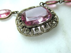 Antique Art Nouveau Czechoslovakia Pink Glass Stone Necklace ETC10618