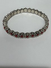 Vintage MONET Silver Tone Red Daisy Flower Stretch Panel Bracelet Costume Boho