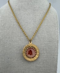 Vintage 70’s Photo Locket Holder Double Sided Spinner Pendant Necklace Gold 24″