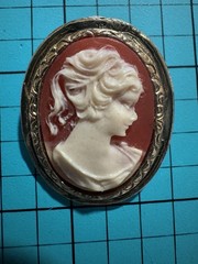 Vintage Carved Shell Cameo Brooch Pendant Lady Portrait Gold Tone Frame