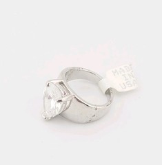 Vtg Sz 5 Ring Pear Teardrop Cubic Zirconia 18KGE White Gold Electroplate Jewelry