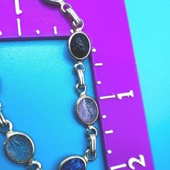 Vintage Egyptian Revival Scarab Bracelet Safety Chain Acrylic Silver Tone 7.25″