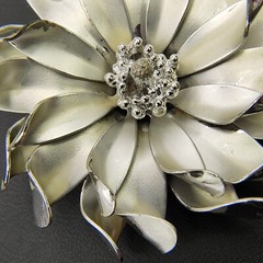 Vintage 3D Flower Brooch Pin Brushed Silver Tone Curled Petals Retro 1960s 2″