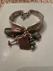 Turquoise Vintage Sterling Silver Charm Native American 925 Bracelet AZ Cactus