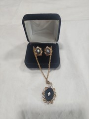 Gold and Onyx Diamond Necklace W/ matching Earrings