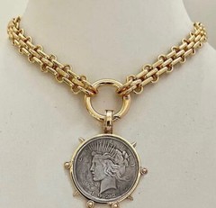 Dual Sided Statement large vintage coin pendant with chunky chain.