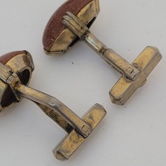 Vintage Goldstone Cufflinks Gold Tone Oval Retro Bullet Back
