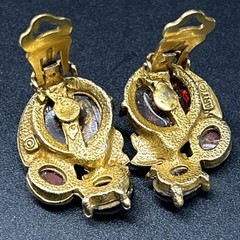 Vtg Arthur Pepper ART Signed Gold Tone Golden Cabochon Clip Earrings Seed Pearls