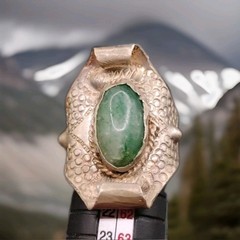 Alpaca Artisan Metalwork Sz. 9 Adjustable Green Gemstone Silvertone Ring Unique