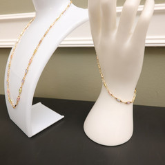 Rainbow crystals jewelry set 18-in necklace 7-in bracelet bezel-set stamped BZL
