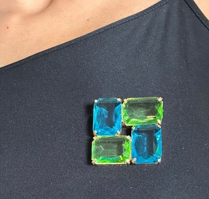 Cadoro Pastel Blue & Green Faceted Multi Stone Cut Glass Brooch Pin Book Piece