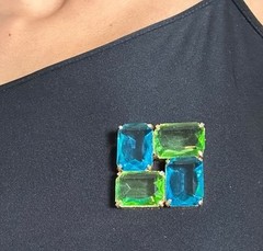 Cadoro Pastel Blue & Green Faceted Multi Stone Cut Glass Brooch Pin Book Piece