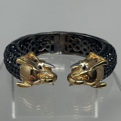 Vintage Joann Boyce Black Rhinestone Gold Tone Elephant Heads Bracelet 6.25”