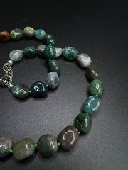 Vintage Moss Agate Bead Necklace | Natural Green Agate Nugget Necklace