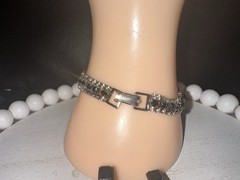 Vintage Clear Black Rhinestone Bracelet Clip-On Earrings Set Emerald Cut Costume
